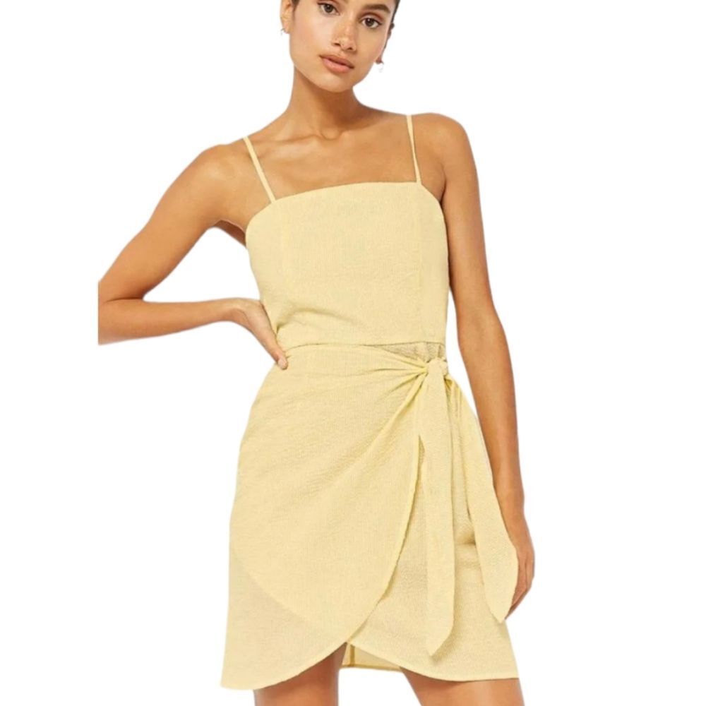 EMORY PARK dress yellow stripe seersucker spaghetti‎ strap wrap mini S